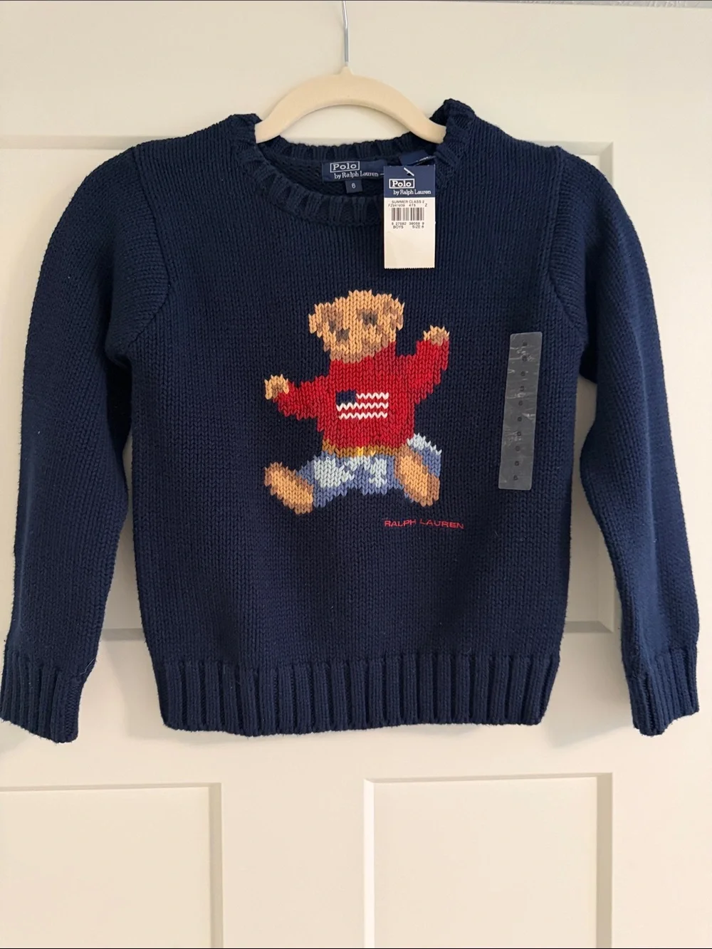 Vintage Ralph Lauren Navy Sweater with Red Polo Bear and flag nwt